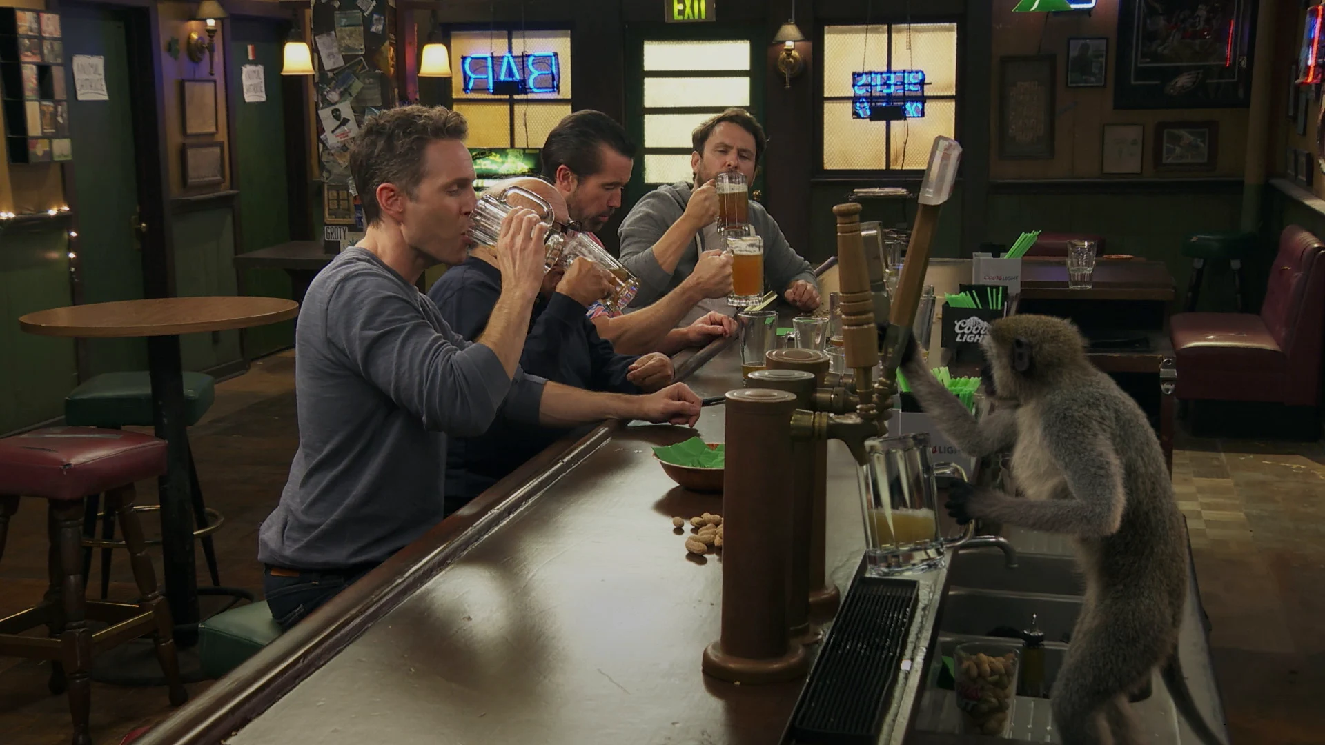 Still from The Gang Replaces Dee with a Monkey